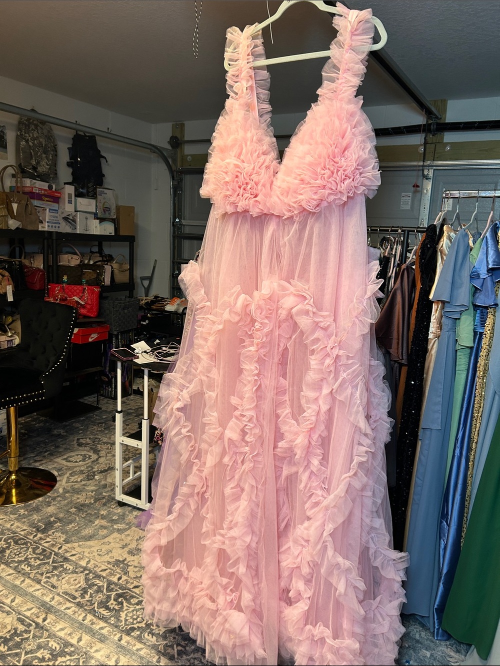 Sheer Pink Ruffle Tulle Babydoll Nightgown - Unbranded